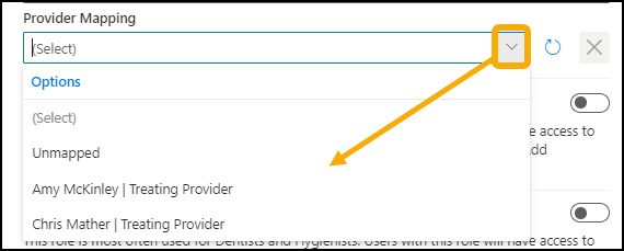 Provider Mapping drop down arrow with a yellow highlight box around it.